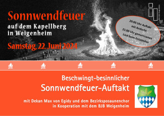 Samstag, 22.6.um 20 Uhr Andacht zum Auftakt Sonnwendfeuer am Kapellberg Weigenheim