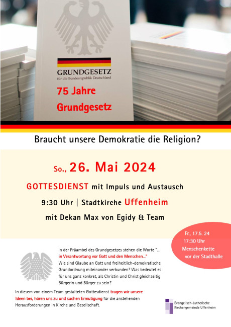 Impulse und Gespräche am 25.5. um 9.30 Uhr in der Stadtkirche Uffenheim