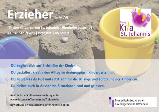 Erieher:in für KiTa St. Johannis Uffenheim ab Mai 2024 gesucht